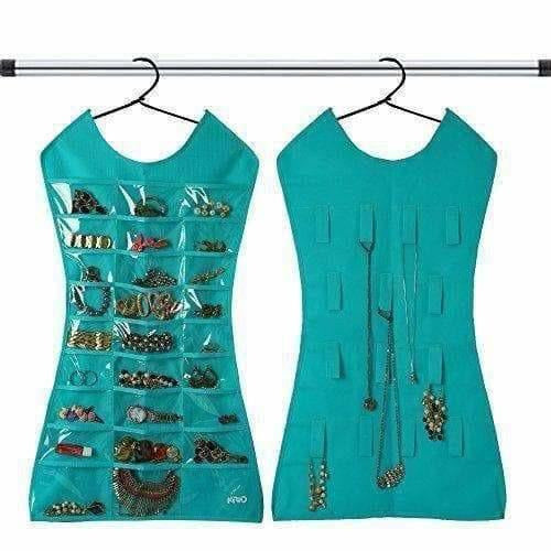 Green Color - Fabric Hanging Dress Double Sided Jewelry Organizer - Distacart