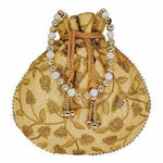 Thumbnail for Ethnic Silk Potli bag Clutch Batwa Pouch with Embroidery and Metal Bead work Gift For Women - Distacart