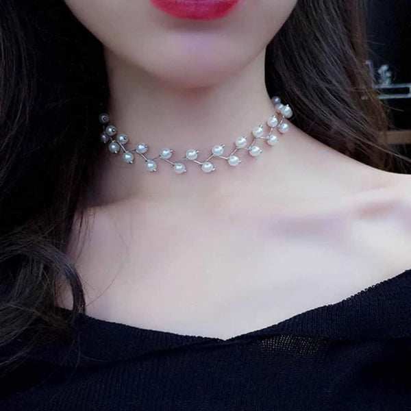 Silver-Toned Alloy Denty Look Pearl Necklace - The Pari - Distacart