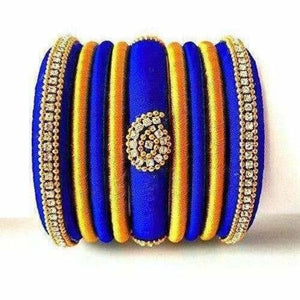 Royal Blue Grand Wedding Silk Thread Bangle Set with Jhumka Ear rings - Distacart