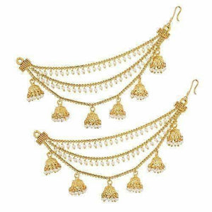 Gold Plated Long Hair Chain with with Small White Beads - Distacart