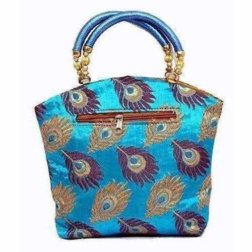 Peacock Print Hand Embroidered Mini Women Handbag - Best For Wedding, Party, Return Gift (Blue) - Distacart