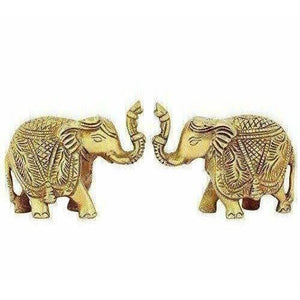 Brass Trunk up Elephant Statues Set of 2 - Showpiece Statue - Distacart
