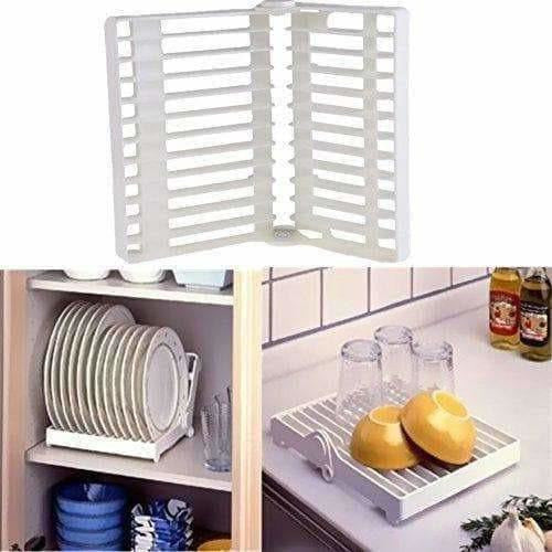 White Color - Folding Plastic Kitchen Dish Rack Stand Plate Holder - 2 Piece - Distacart