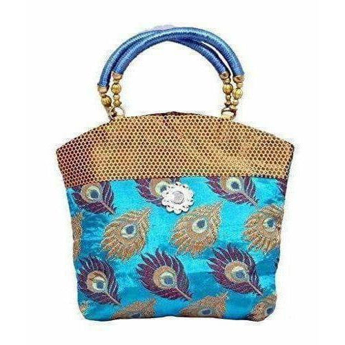 Peacock Print Hand Embroidered Mini Women Handbag - Best For Wedding, Party, Return Gift (Blue) - Distacart