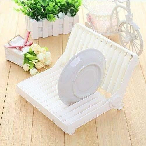 Folding Plastic Kitchen Dish Rack Stand Plate Holder for Bowls Plates - 2 Slots - Distacart