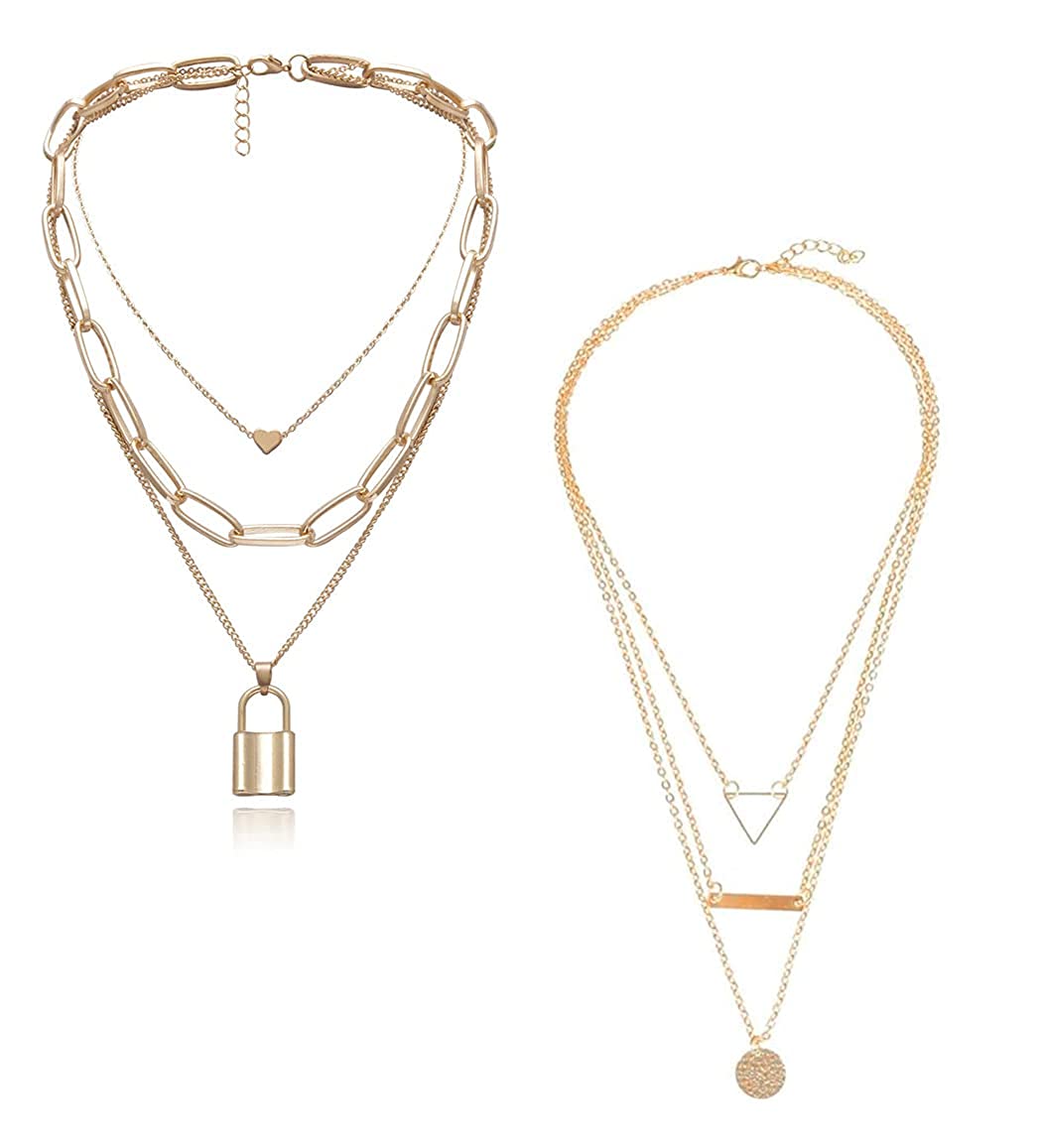 Gold-Toned Alloy Set Of 2 Multi Layer Designer Necklace - The Pari - Distacart