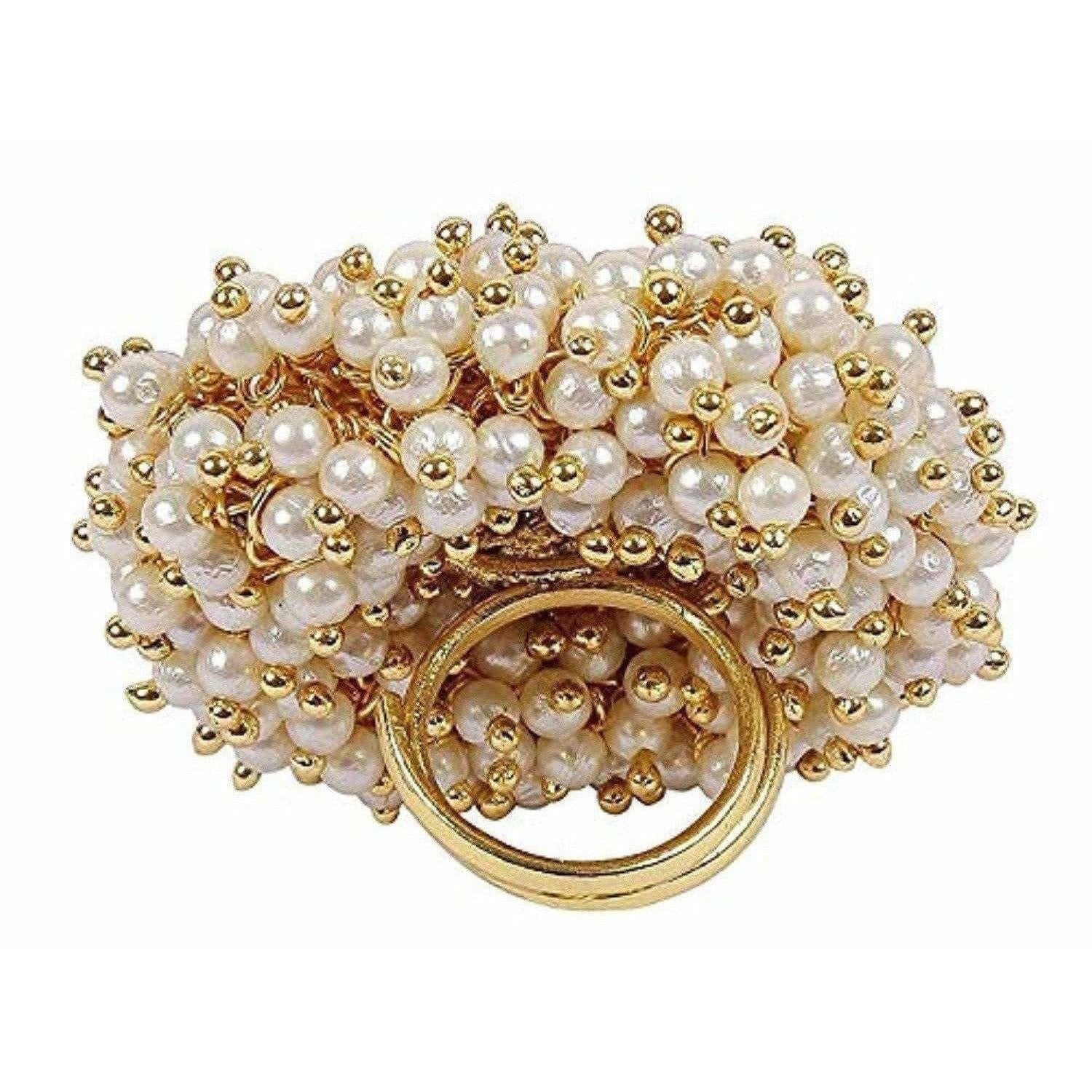Gold Plated Pearl Beads Polki Ring - Distacart