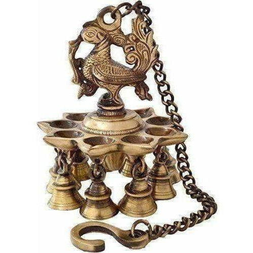 Peacock Hanging Brass Diya with Bells - Distacart