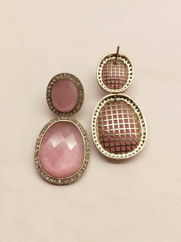 Smart Dangler With Rhino Stone Border Beige Earrings For Women and Girls By House of Ree - Distacart