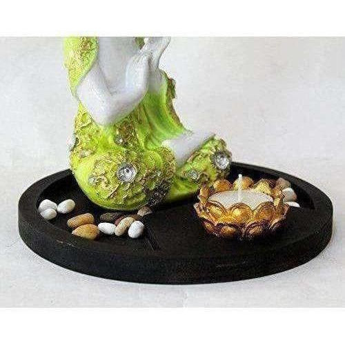 Multi - Color Handmade Buddha Showpiece and Stones On Wooden Tray - Distacart