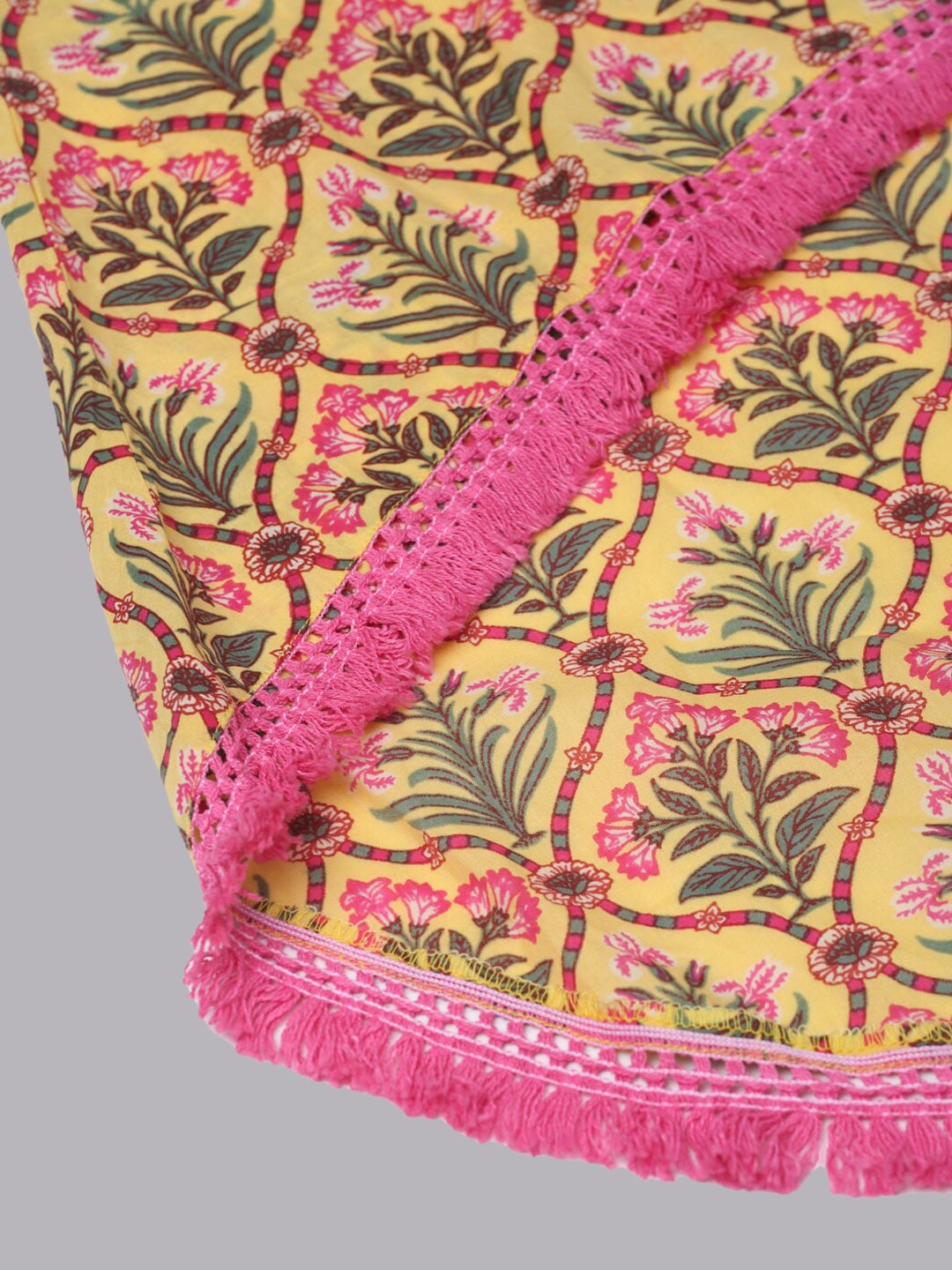 Kalini Women Yellow & Green Ethnic Motifs Printed Pure Cotton Kurta with Skirt - Distacart