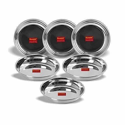 Stainless Steel Heavy Gauge Small Halwa Plates with Mirror finish -  Set of 6pc - Distacart