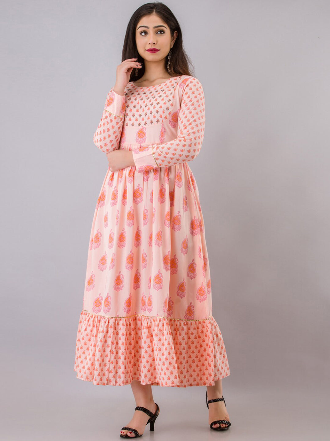 Kalini Women Peach-Coloured Ethnic Motifs Printed Kurta - Distacart