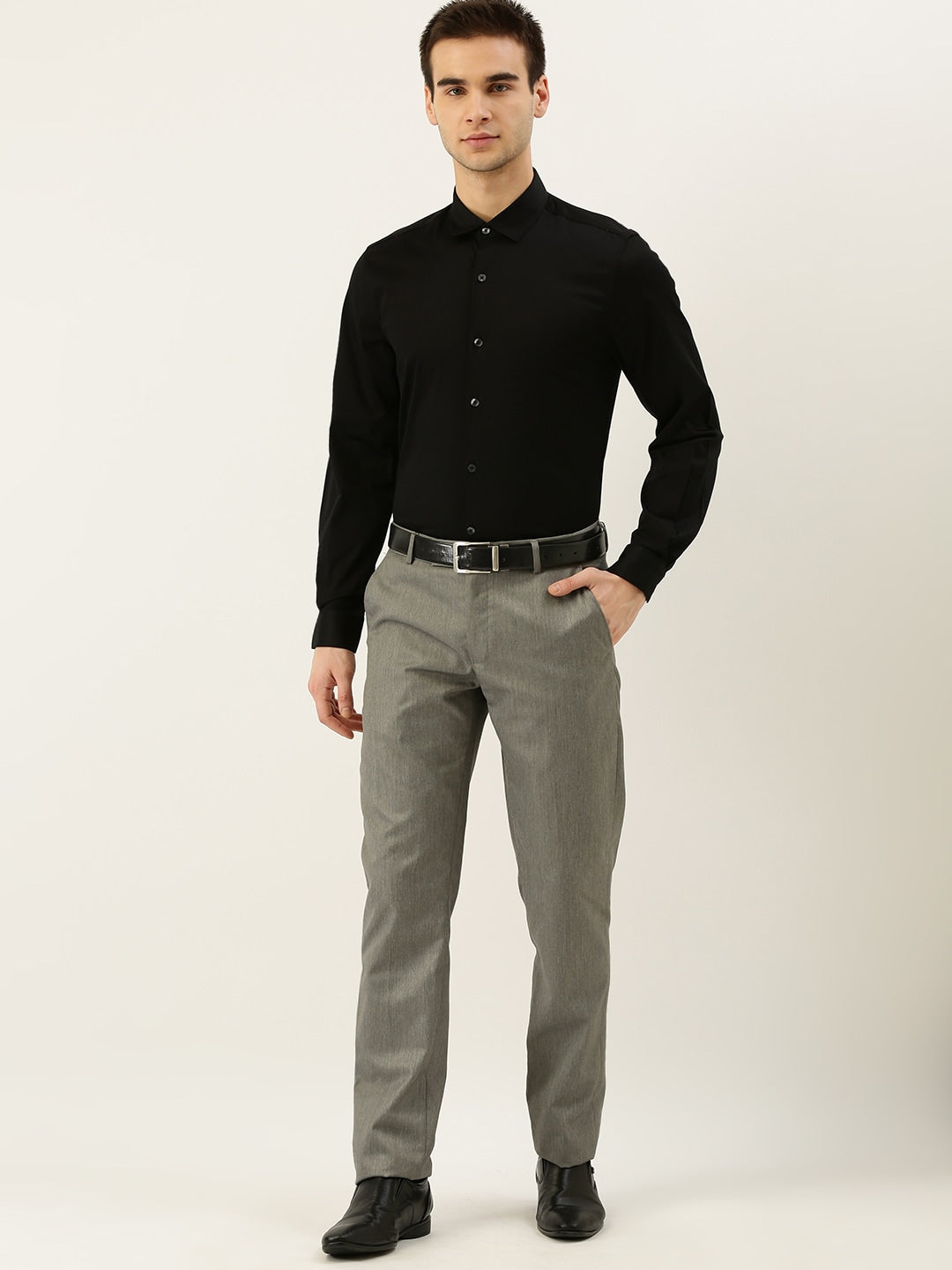INVICTUS Men Black Slim Fit Solid Stretch Formal Shirt - Distacart