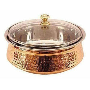 Steel Copper Casserole Bowl With Glass Lid - Tableware - Distacart