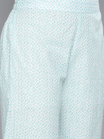 Thumbnail for HERE&NOW Women Turquoise Blue Floral Printed Pure Cotton Kurta with Palazzos & With Dupatta - Distacart