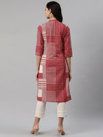 Thumbnail for Biba Women Maroon & Off-White Striped Kurta with Trousers - Distacart