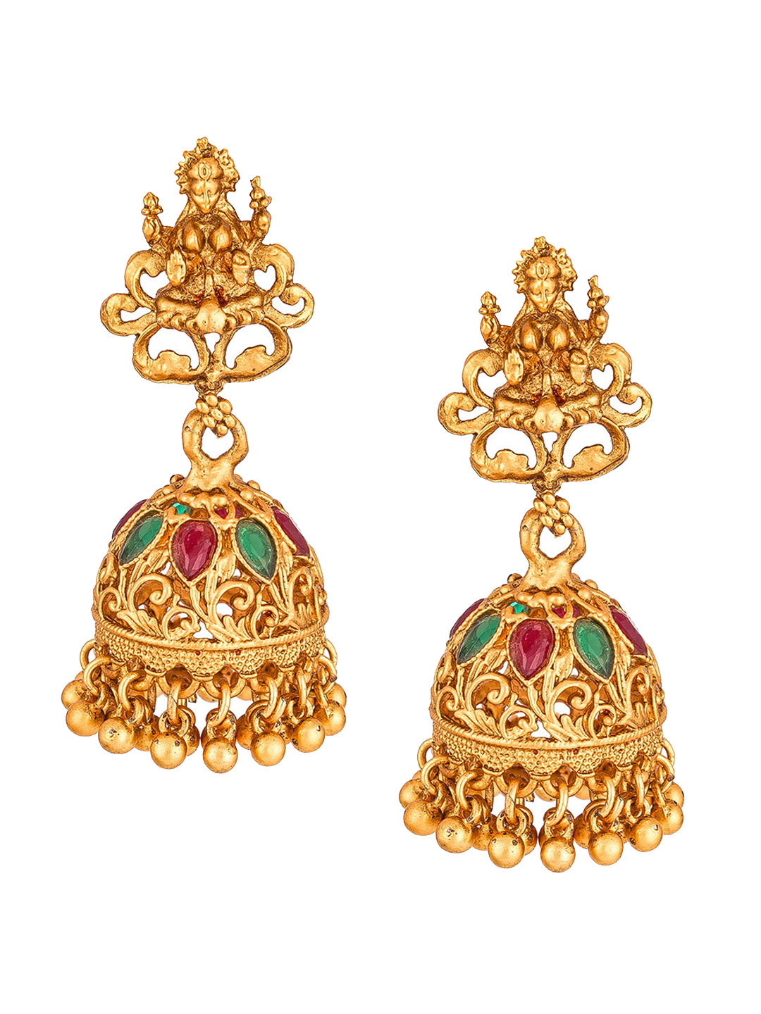 Aadita Gold-Toned Red & Green Stone-Studded Temple Jewelry Set - Distacart