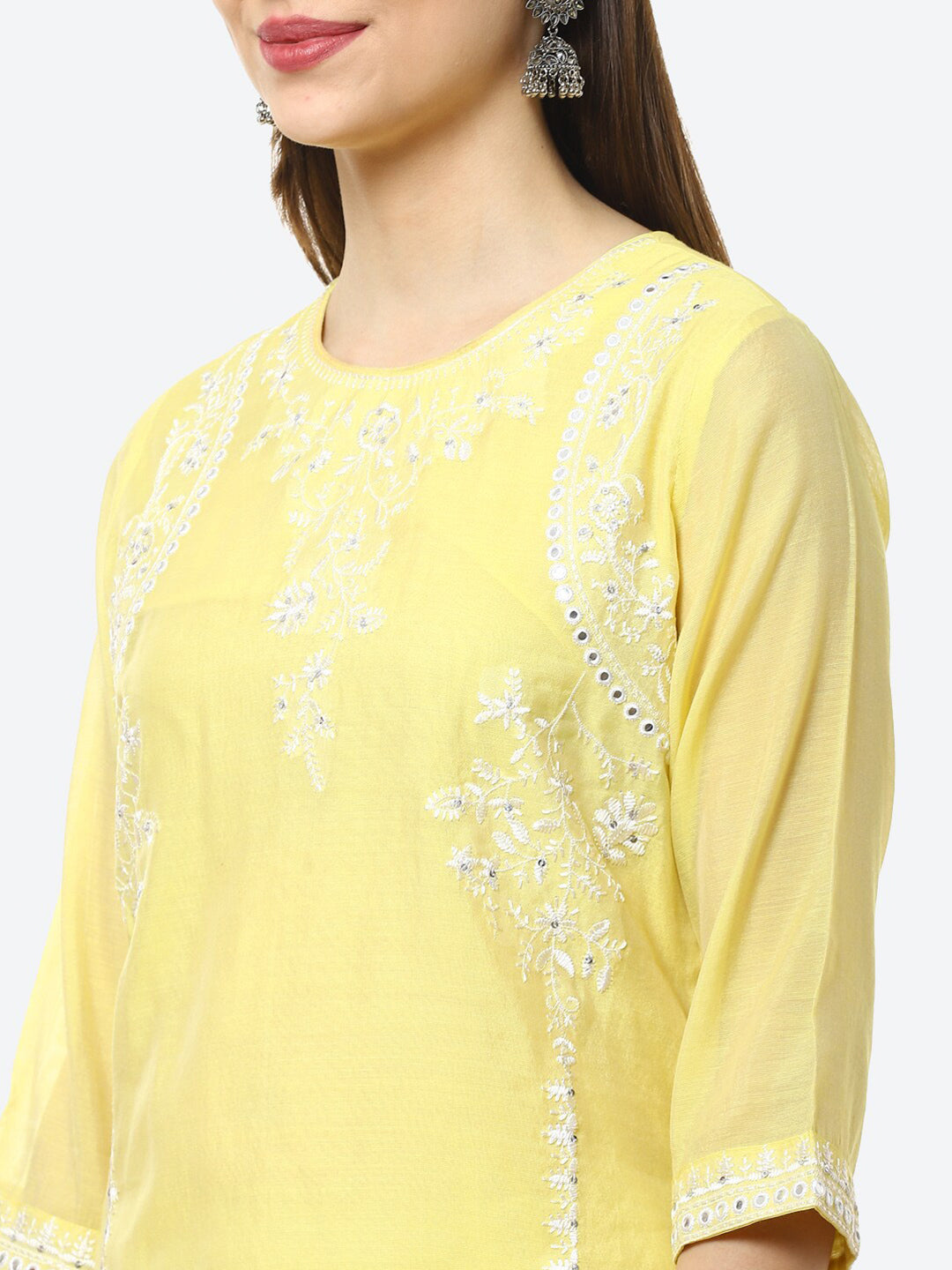 Biba Women Yellow Ethnic Motifs Embroidered Chikankari Kurta - Distacart