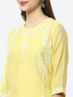 Thumbnail for Biba Women Yellow Ethnic Motifs Embroidered Chikankari Kurta - Distacart