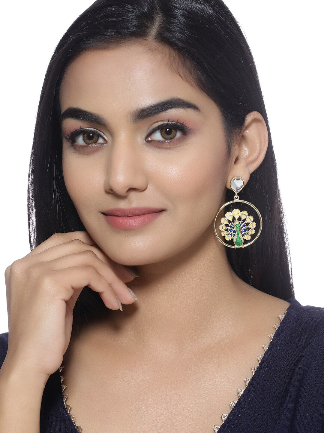 Shoshaa Green Peacock Shaped Drop Earrings - Distacart