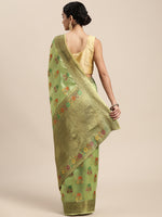 Thumbnail for Mitera Green & Gold-Toned Ethnic Motifs Zari Organza Saree - Distacart