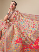 Thumbnail for Sangria Beige & Orange Floral Woven Design Pure Silk Saree - Distacart