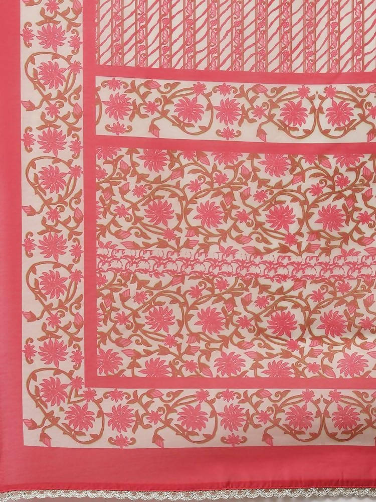 Yufta Women Pink Printed Kurta with Trouser and Dupatta Set