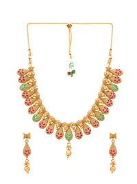 Thumbnail for Aadita Gold Plated Temple Choker Ruby Jewellery Set - Distacart