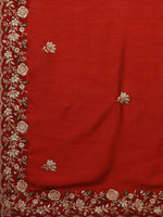 Thumbnail for Mitera Red & Green Ethnic Motifs Embroidered Saree - Distacart