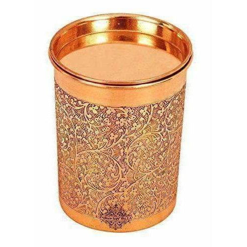 Copper Glass Tumbler with Lid  Embossed Design - Distacart