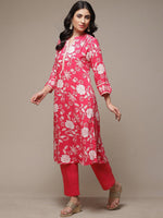 Thumbnail for Biba Mandarin Collar Floral Printed A-Line Kurta - Distacart