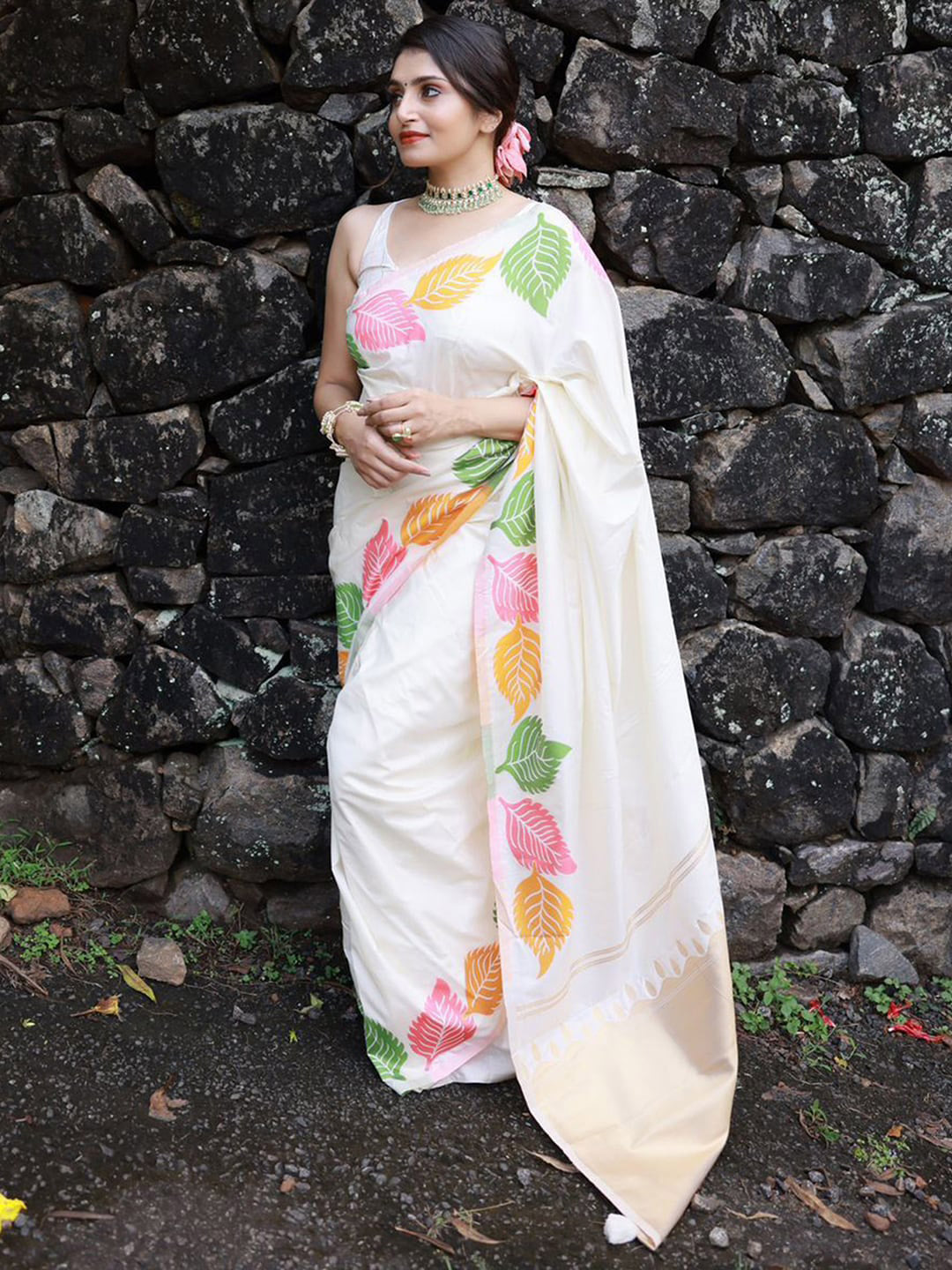 Mitera Floral Printed Zari Banarasi Saree - Distacart
