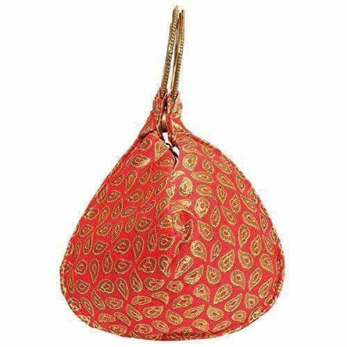 Ethnic Clutch Silk Potli Batwa Pouch Bag with Metal Bead work - Distacart