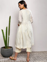 Thumbnail for Sangria Women Off-White Printed Kurta with Crop Trousers - Distacart