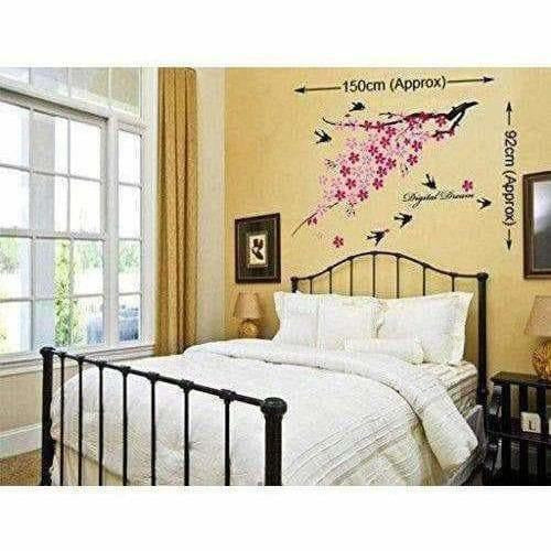Flower Branch with Birds Wall Sticker - Multi color - Distacart