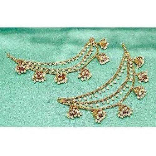 Gold Plated Long Hair Chain with with Small White Beads - Distacart