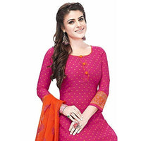 Thumbnail for Synthetic Pink & Orange Printed Unstitched Salwar Suits Dress Material with Dupatta - Distacart