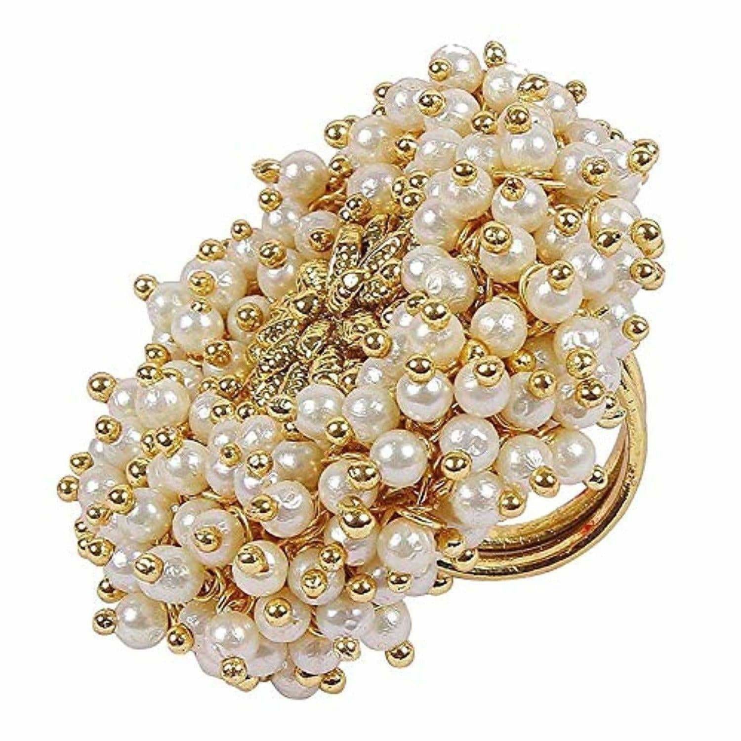 Gold Plated Pearl Beads Polki Ring - Distacart