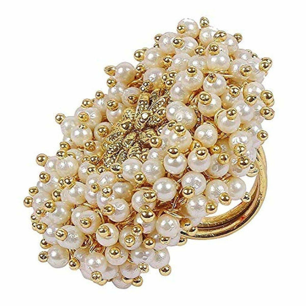 Gold Plated Pearl Beads Polki Ring - Distacart