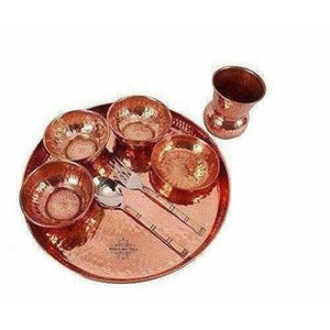 Traditional Design Copper Thali Multi cuisine Dinnerware Set, 8 Pieces - Distacart