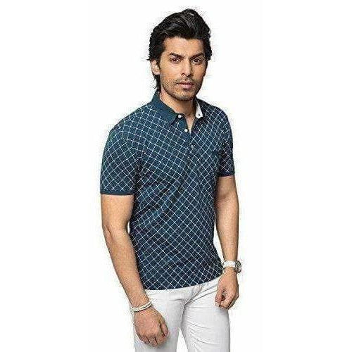Men's Cotton Printed Green Polo Tshirt Half Sleeve - Distacart
