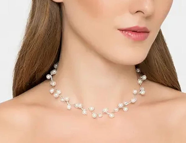 Silver-Toned Alloy Denty Look Pearl Necklace - The Pari - Distacart