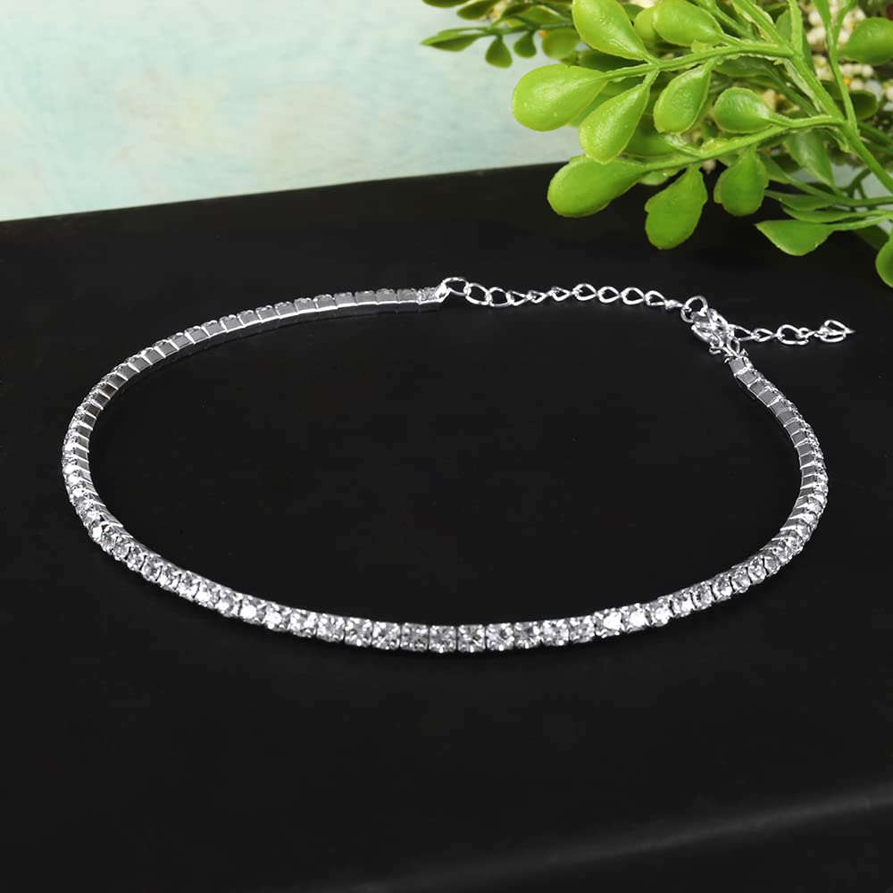Silver-Toned Alloy Rhinestones Studded Choker - The Pari - Distacart