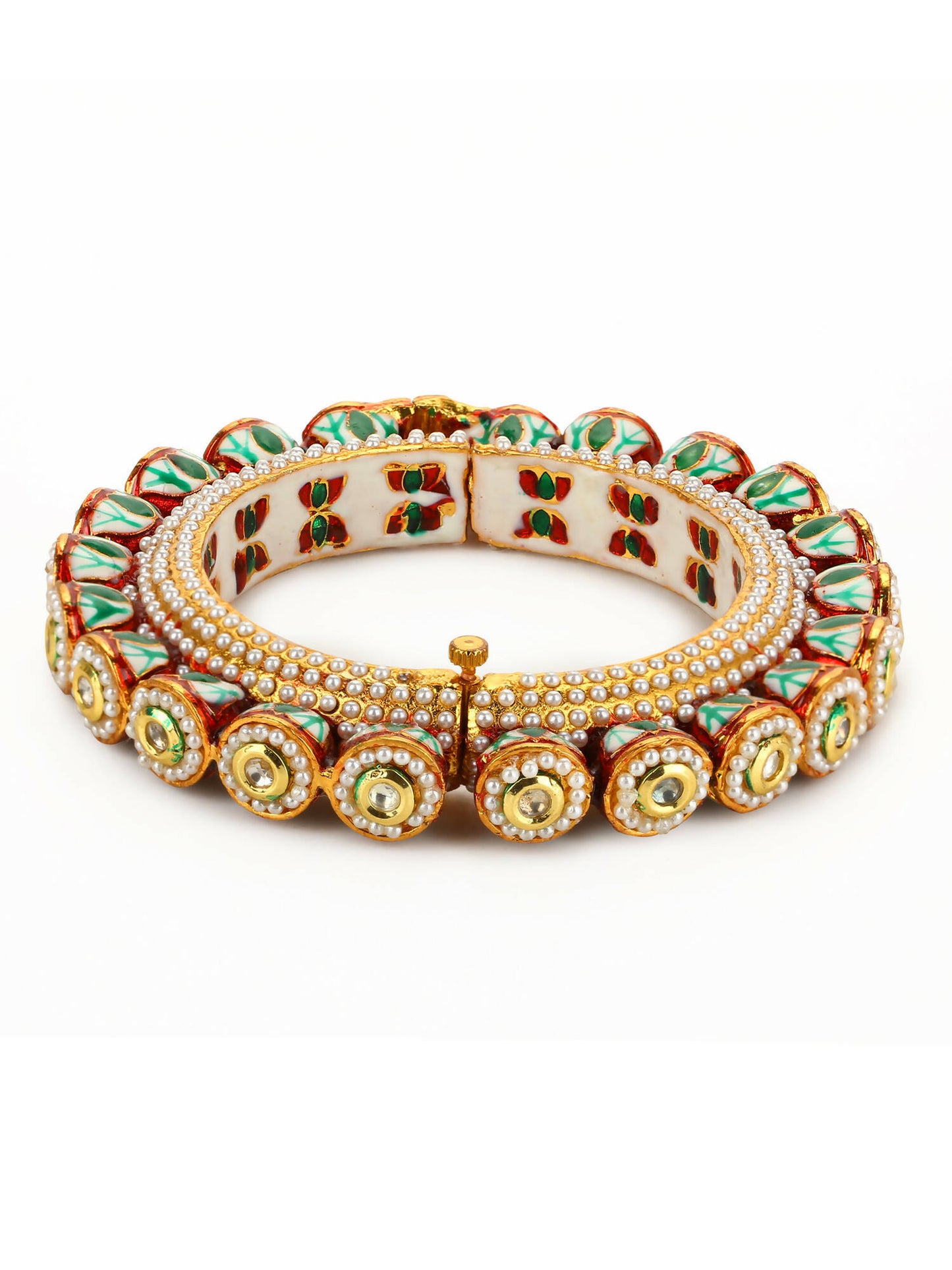 Gold-Plated Green Kundan-Studded Bangle - Ruby Raang - Distacart