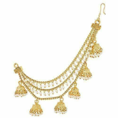 Gold Plated Long Hair Chain with with Small White Beads - Distacart