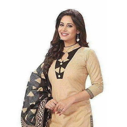 Beige Cotton Printed Unstitched Dress Material - Distacart