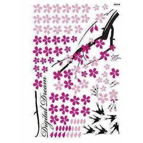 Flower Branch with Birds Wall Sticker - Multi color - Distacart