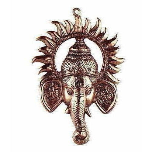 Black Metal Ganesh Ji Face Encircled With Suraj Ji Wall Hanging - Distacart